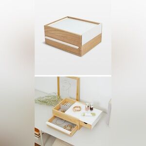 Umbra Stowit white and oak wood jewelry box storage